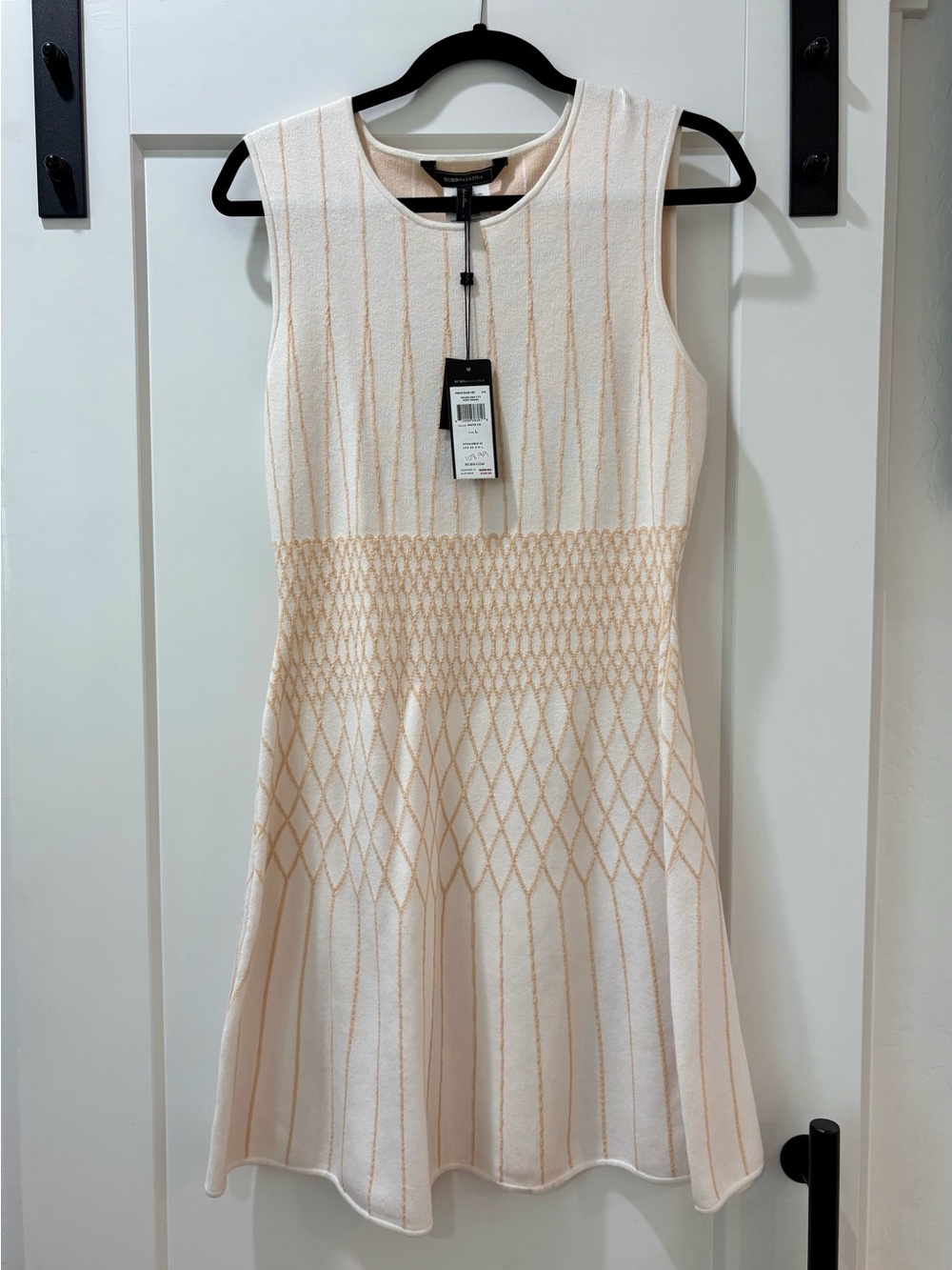BCBGMaxAzria Cream and Peach Knit Fit-and-Flare Midi Dress